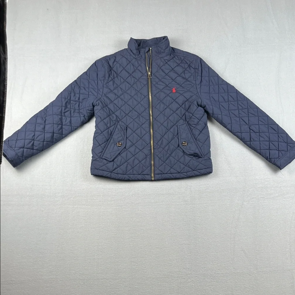 Polo by Ralph Lauren Blue Quilted Kids Jacket Size: Medium(8-10)